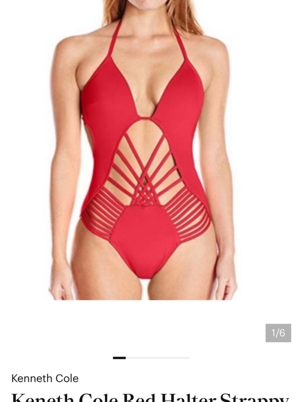 Kenneth Cole Vibrant Red Strappy Cutout Halter One-Piece
